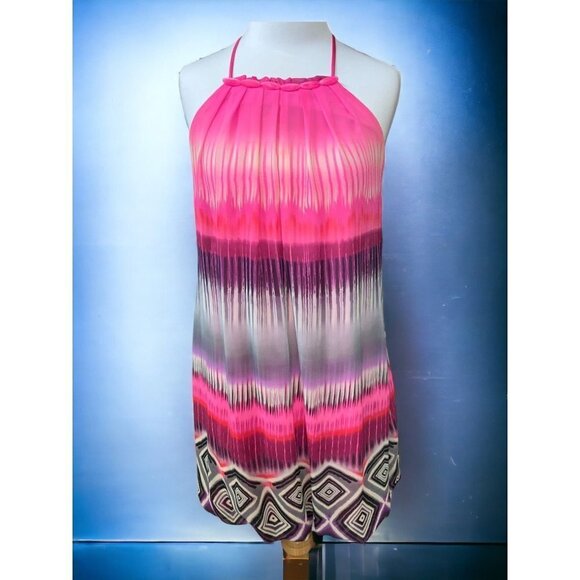 B Darlin sleeveless sheer lined hot pink beaded tie neck girls juniors 10 - Picture 9 of 10
